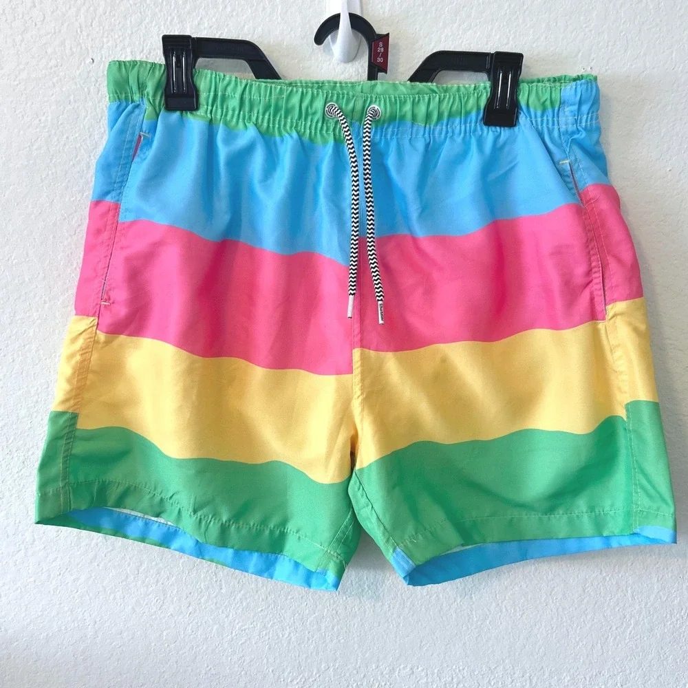 Boardies Apparel Large‎ Multi Color Striped Swim Trunks Board Shorts Retro